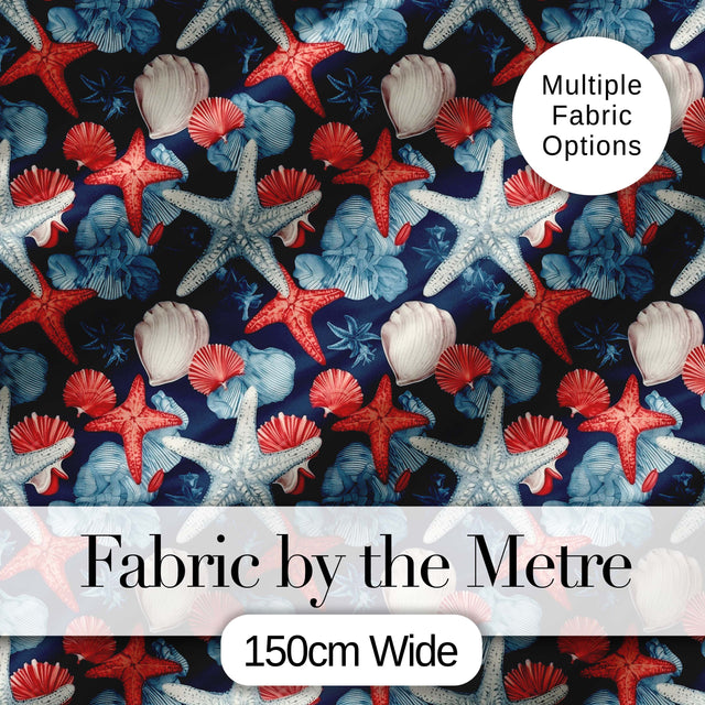 Vintage Starfish Seashell Ocean Coastal Marine Life Seamless Pattern Digital Print Fabric by the Metre UK Sewing Quilting Textile