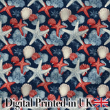 Vintage Starfish Seashell Ocean Coastal Marine Life Seamless Pattern Digital Print Fabric by the Metre UK Sewing Quilting Textile