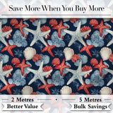 Vintage Starfish Seashell Ocean Coastal Marine Life Seamless Pattern Digital Print Fabric by the Metre UK Sewing Quilting Textile