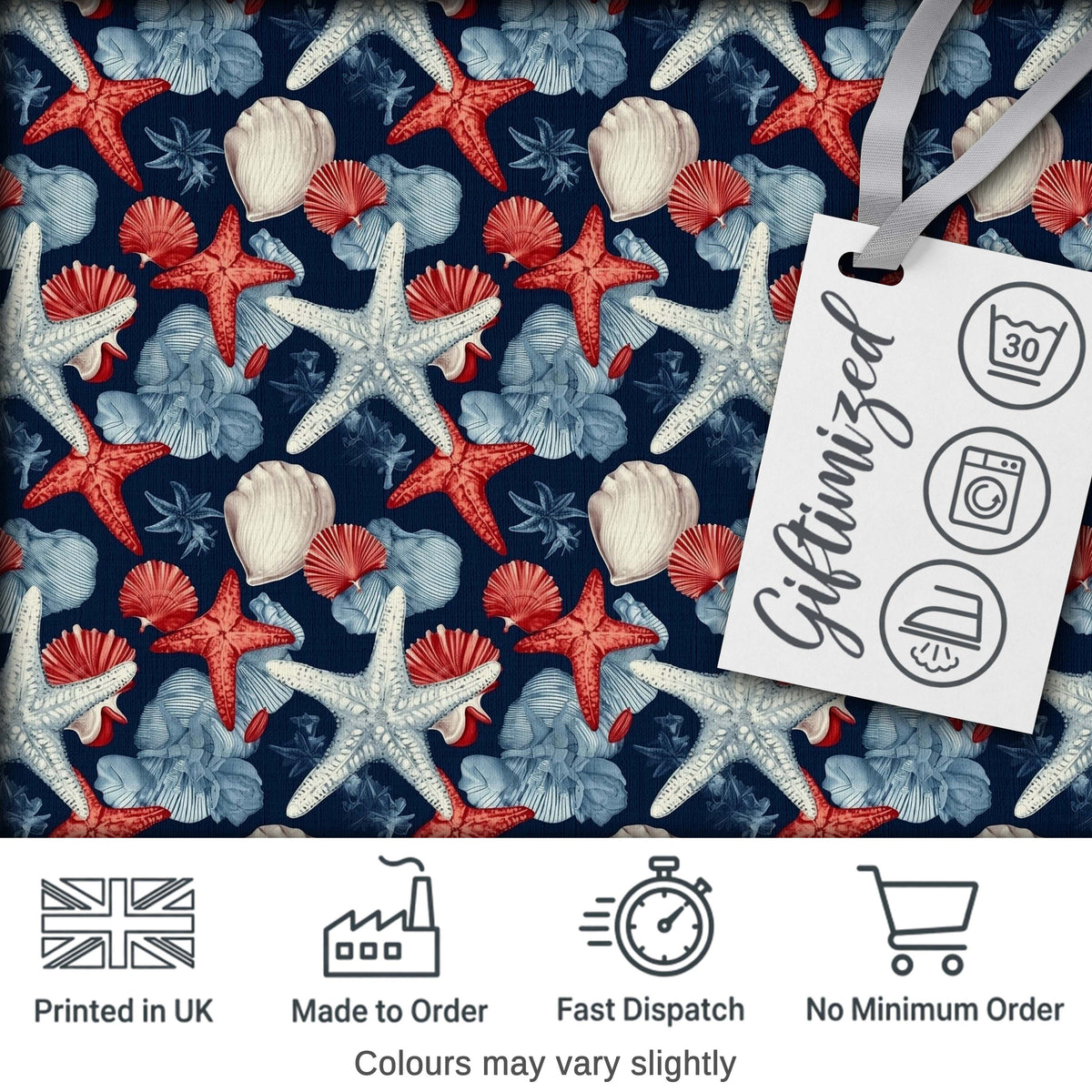 Vintage Starfish Seashell Ocean Coastal Marine Life Seamless Pattern Digital Print Fabric by the Metre UK Sewing Quilting Textile