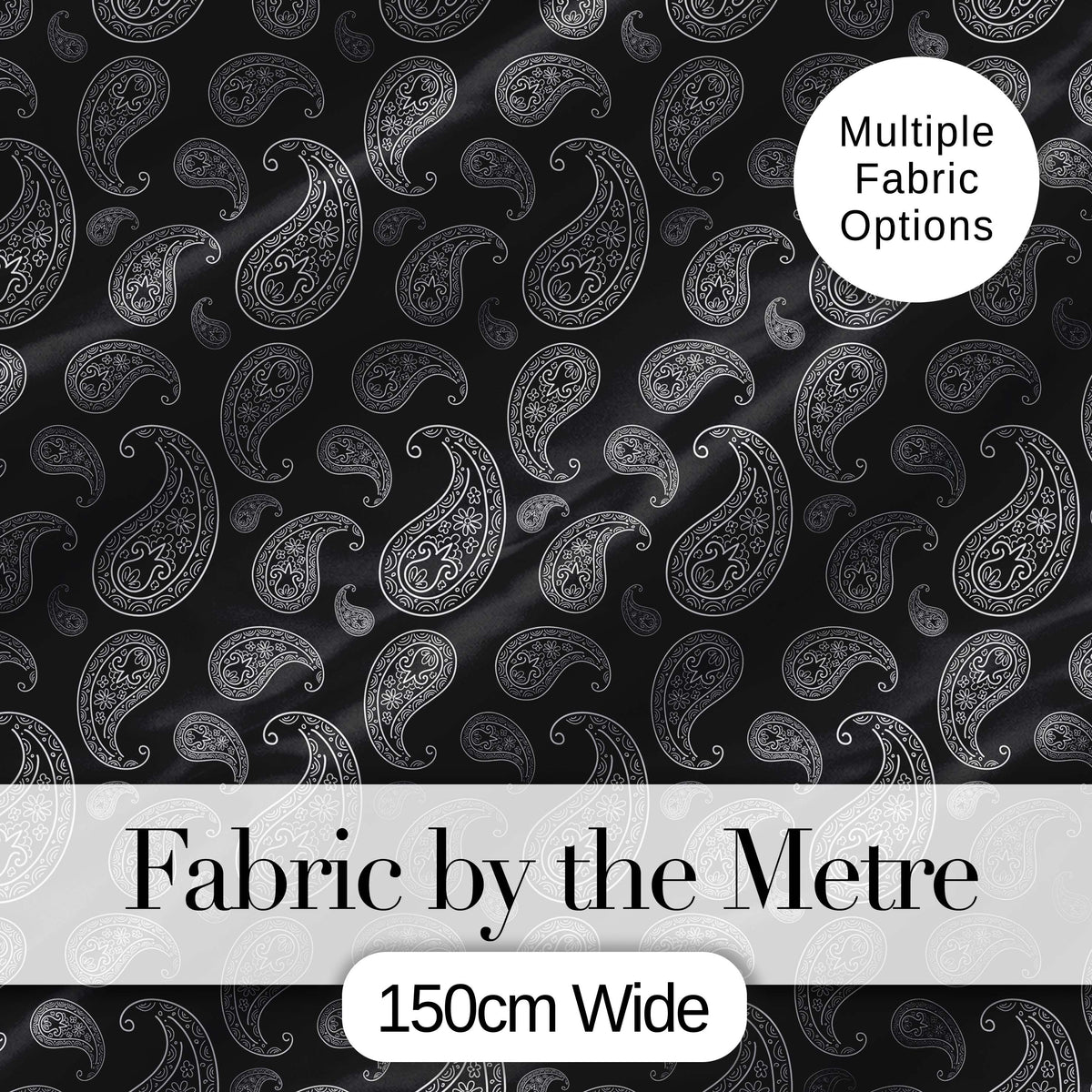 Black White Paisley Bandana Style Seamless Pattern Classic Ornamental Fabric Digital Print Fabric by the Metre UK Sewing Quilting Textile
