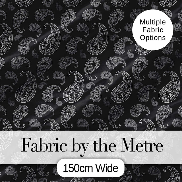 Black White Paisley Bandana Style Seamless Pattern Classic Ornamental Fabric Digital Print Fabric by the Metre UK Sewing Quilting Textile