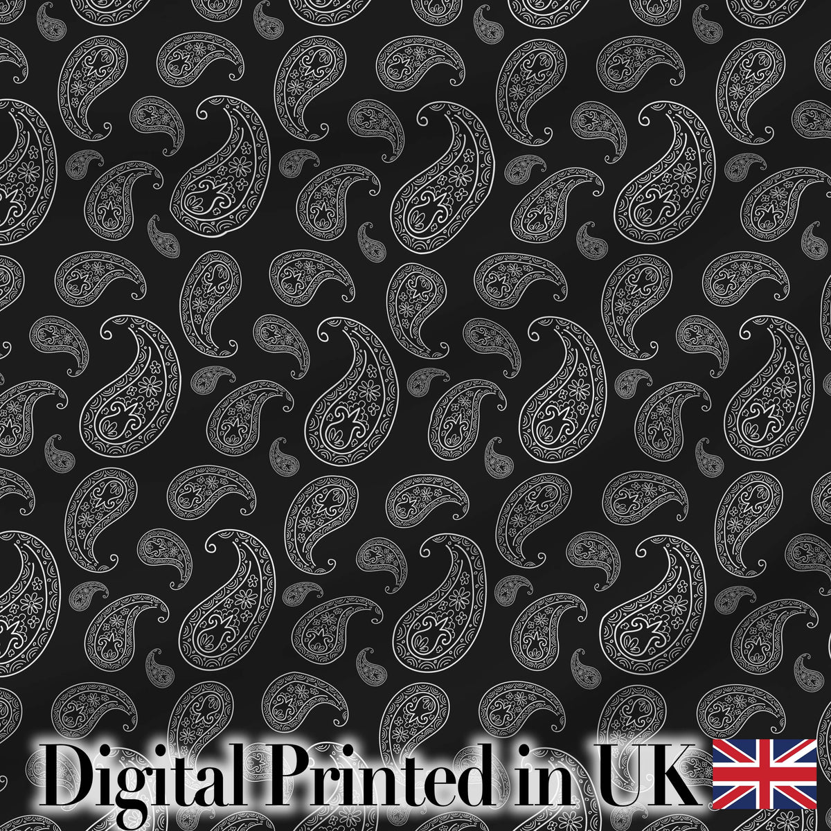 Black White Paisley Bandana Style Seamless Pattern Classic Ornamental Fabric Digital Print Fabric by the Metre UK Sewing Quilting Textile