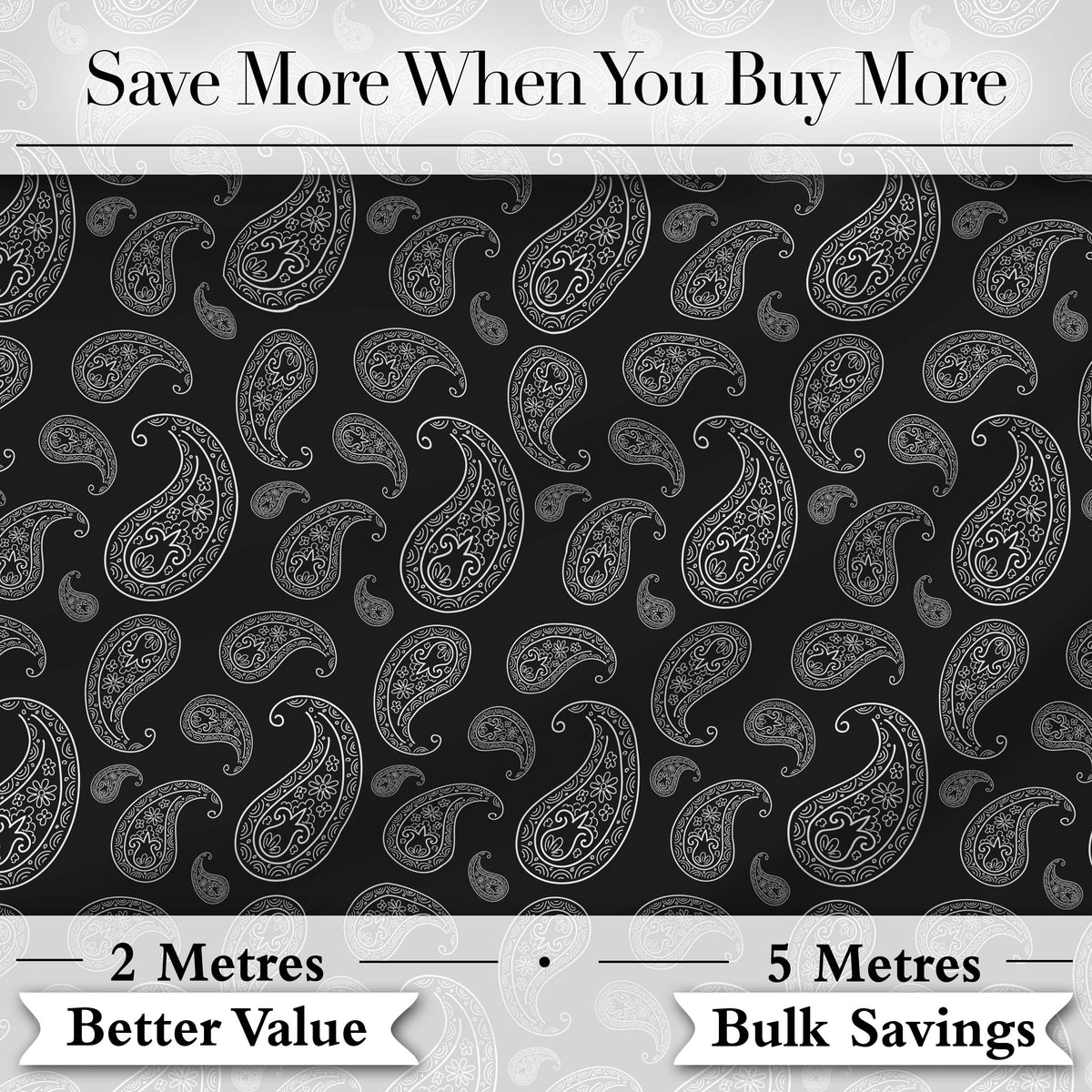 Black White Paisley Bandana Style Seamless Pattern Classic Ornamental Fabric Digital Print Fabric by the Metre UK Sewing Quilting Textile