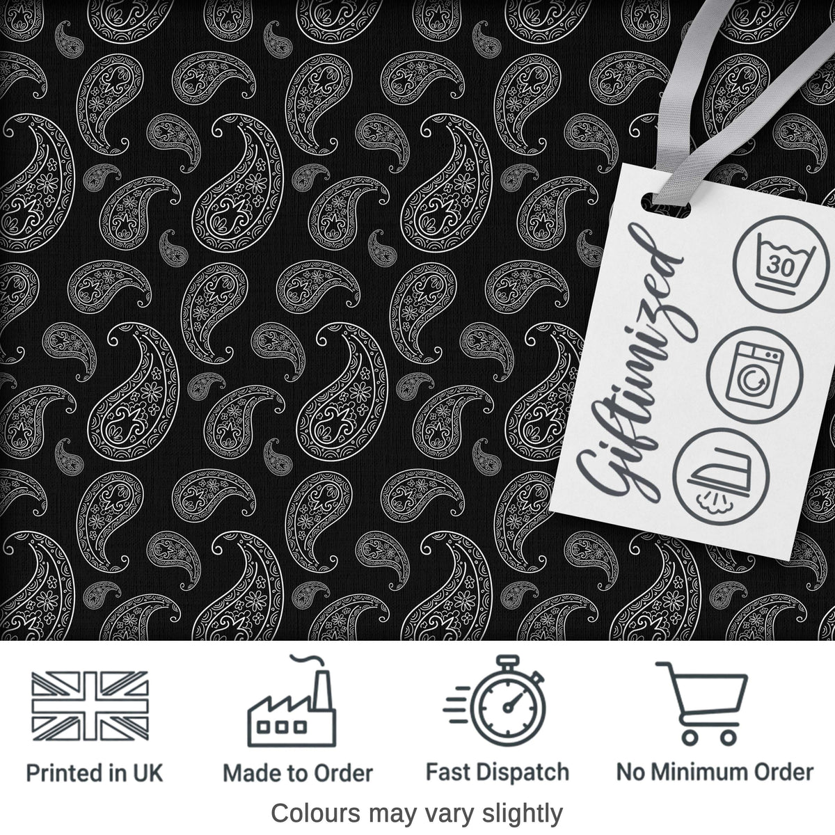Black White Paisley Bandana Style Seamless Pattern Classic Ornamental Fabric Digital Print Fabric by the Metre UK Sewing Quilting Textile