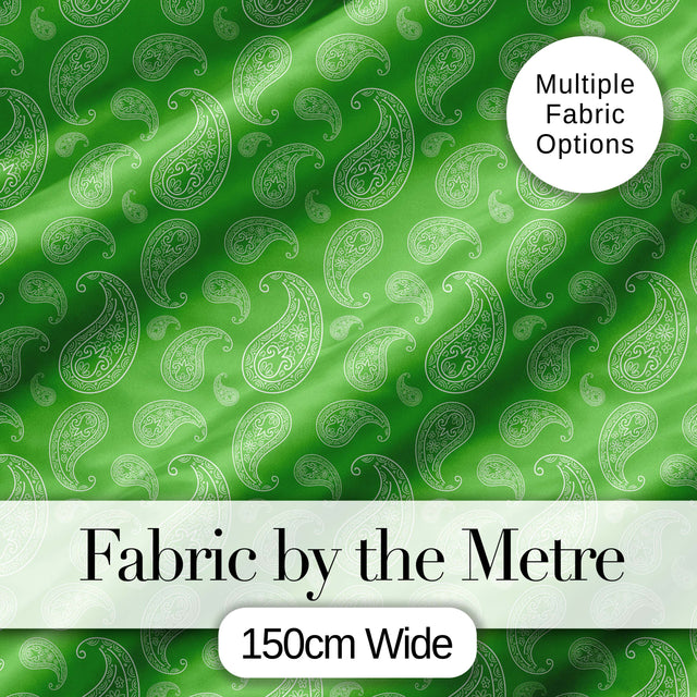 Green Paisley Bandana Floral Ornamental Seamless Pattern Fabric Design Digital Print Fabric by the Metre UK Sewing Quilting Textile