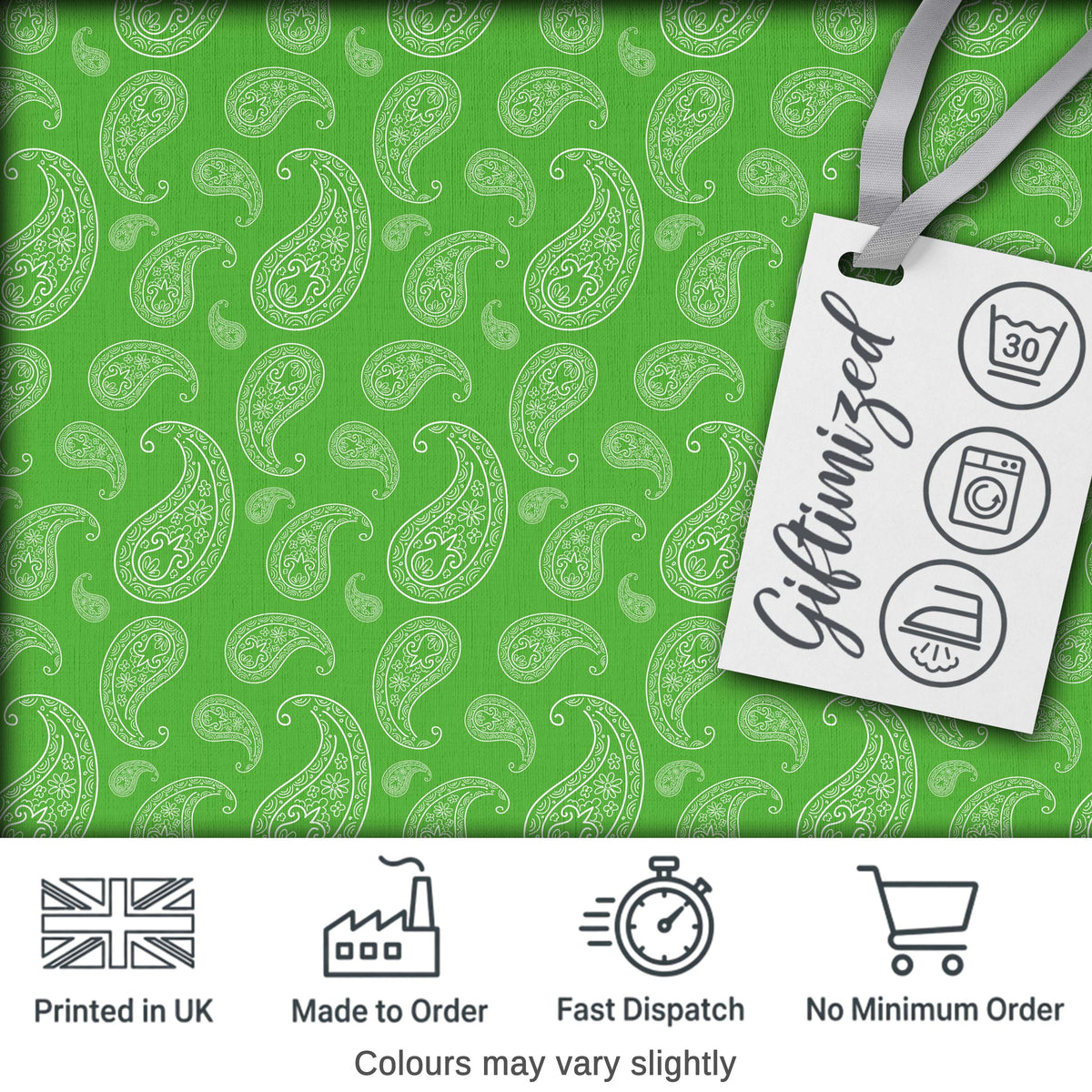 Green Paisley Bandana Floral Ornamental Seamless Pattern Fabric Design Digital Print Fabric by the Metre UK Sewing Quilting Textile