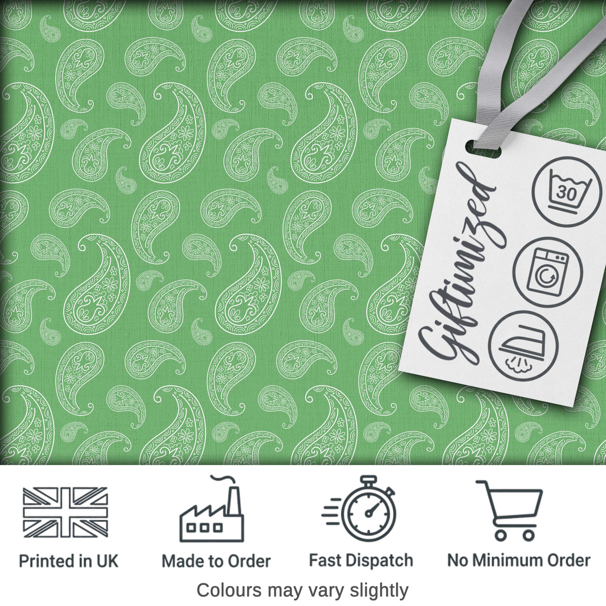 Light Green Paisley Decorative Bandana Style Seamless Pattern Fabric Digital Print Fabric by the Metre UK Sewing Quilting Textile