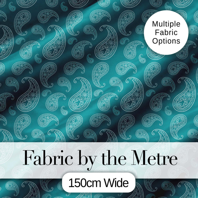 Teal Paisley Ornamental Floral Seamless Pattern Fabric Design Digital Print Fabric by the Metre UK Sewing Quilting Textile