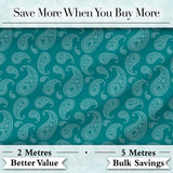 Teal Paisley Ornamental Floral Seamless Pattern Fabric Design Digital Print Fabric by the Metre UK Sewing Quilting Textile