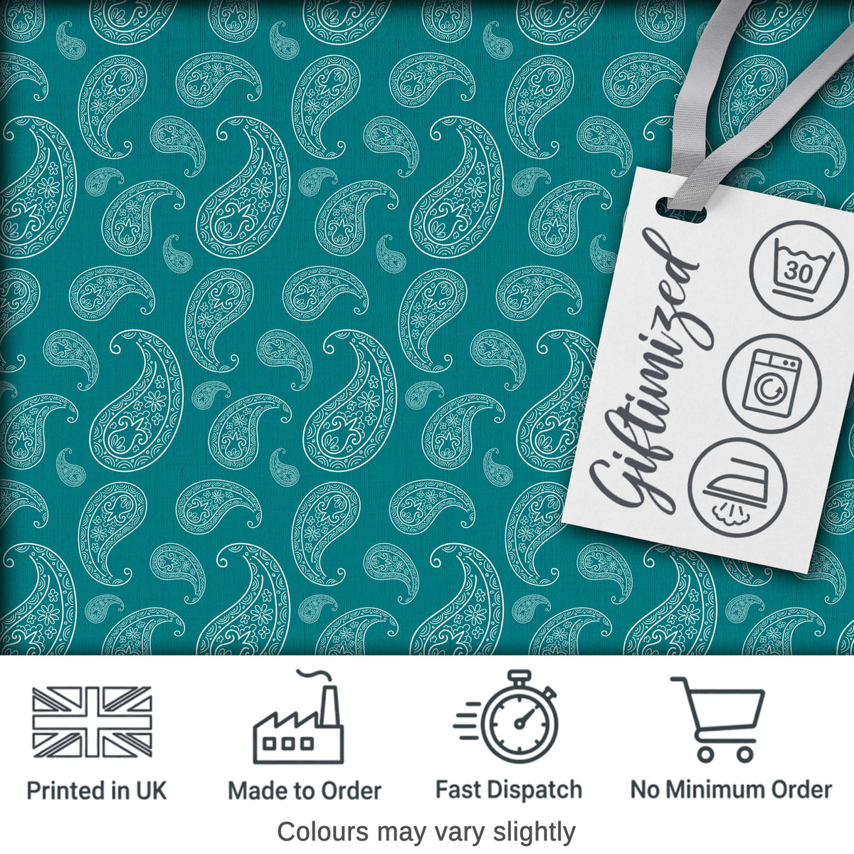 Teal Paisley Ornamental Floral Seamless Pattern Fabric Design Digital Print Fabric by the Metre UK Sewing Quilting Textile