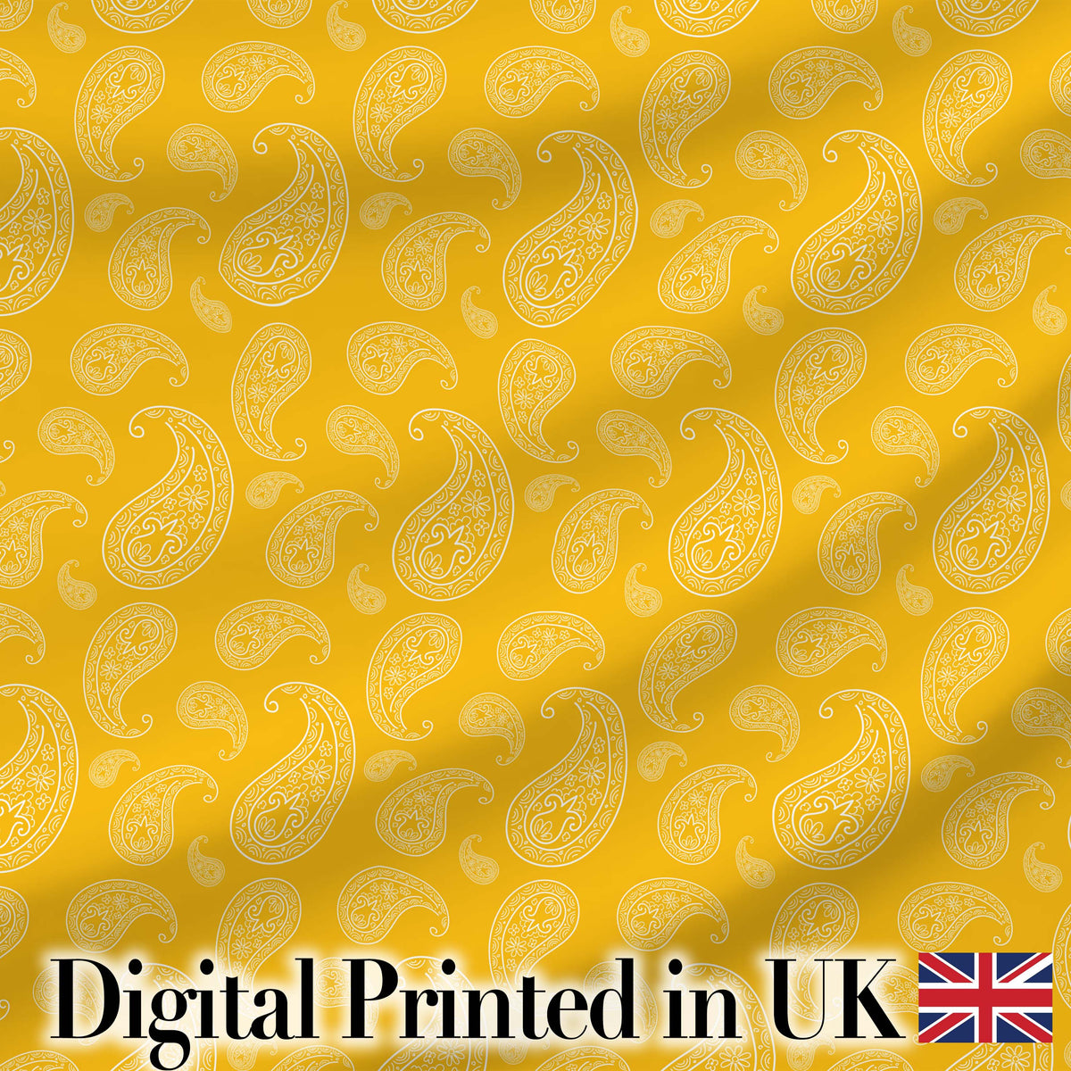Yellow Paisley Bandana Style Seamless Pattern Ornamental Fabric Digital Print Fabric by the Metre UK Sewing Quilting Textile