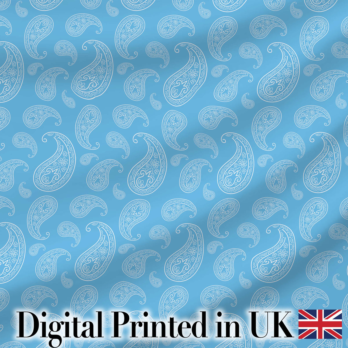 Soft Sky Blue Paisley Decorative Floral Seamless Pattern Fabric Digital Print Fabric by the Metre UK Sewing Quilting Textile