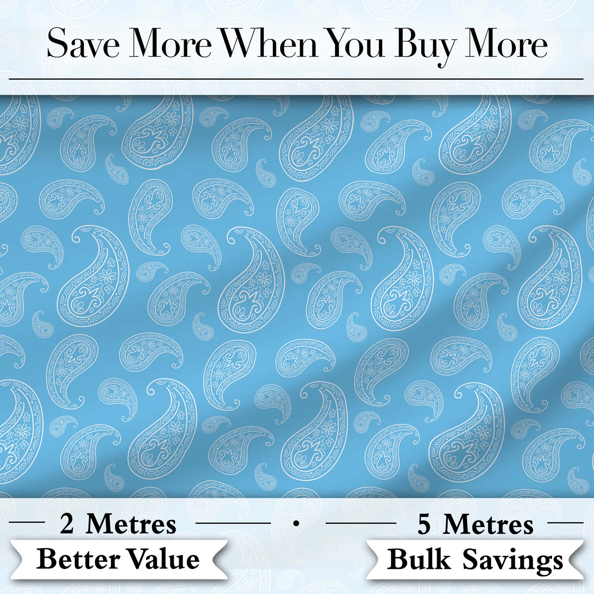 Soft Sky Blue Paisley Decorative Floral Seamless Pattern Fabric Digital Print Fabric by the Metre UK Sewing Quilting Textile
