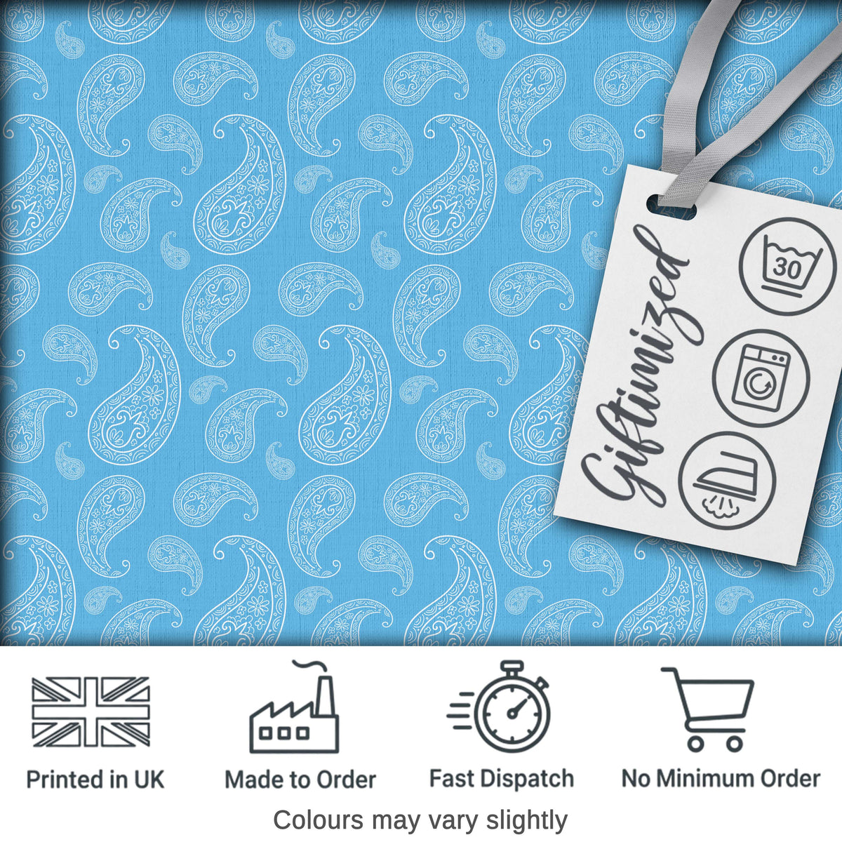 Soft Sky Blue Paisley Decorative Floral Seamless Pattern Fabric Digital Print Fabric by the Metre UK Sewing Quilting Textile