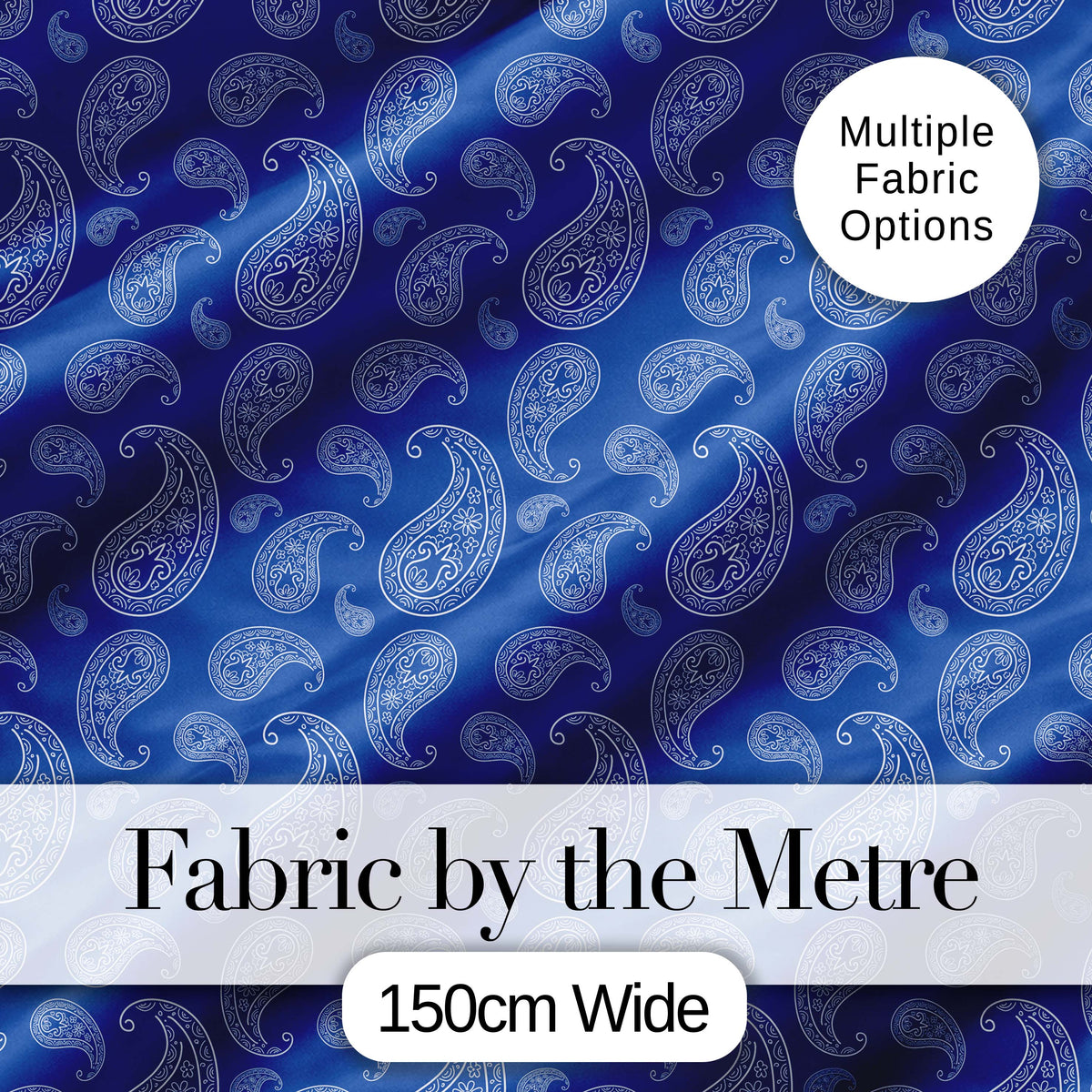 Elegant White Paisley Floral Pattern on Deep Blue Background Seamless Digital Print Fabric by the Metre UK Sewing Quilting Textile