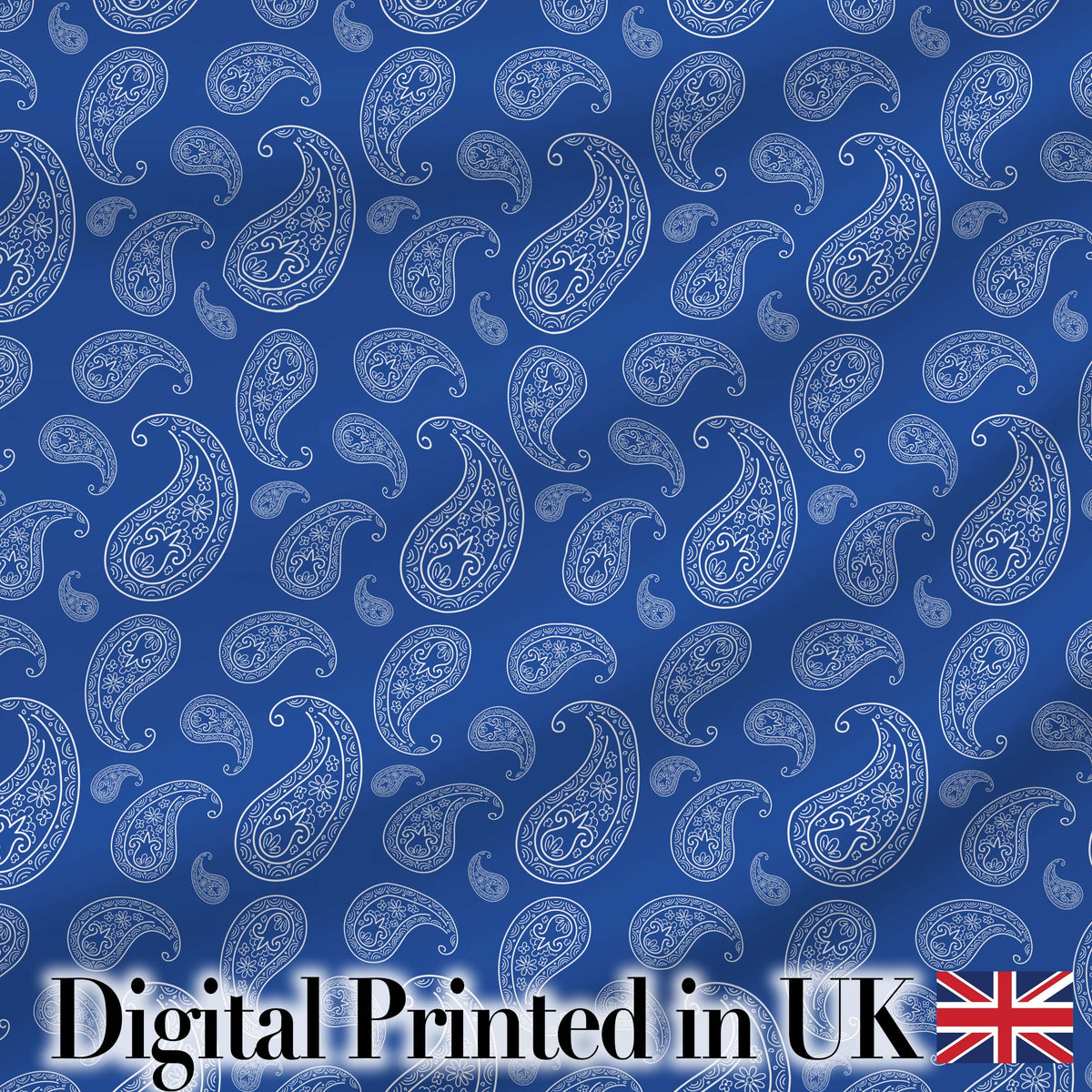 Elegant White Paisley Floral Pattern on Deep Blue Background Seamless Digital Print Fabric by the Metre UK Sewing Quilting Textile