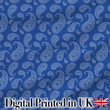 Elegant White Paisley Floral Pattern on Deep Blue Background Seamless Digital Print Fabric by the Metre UK Sewing Quilting Textile
