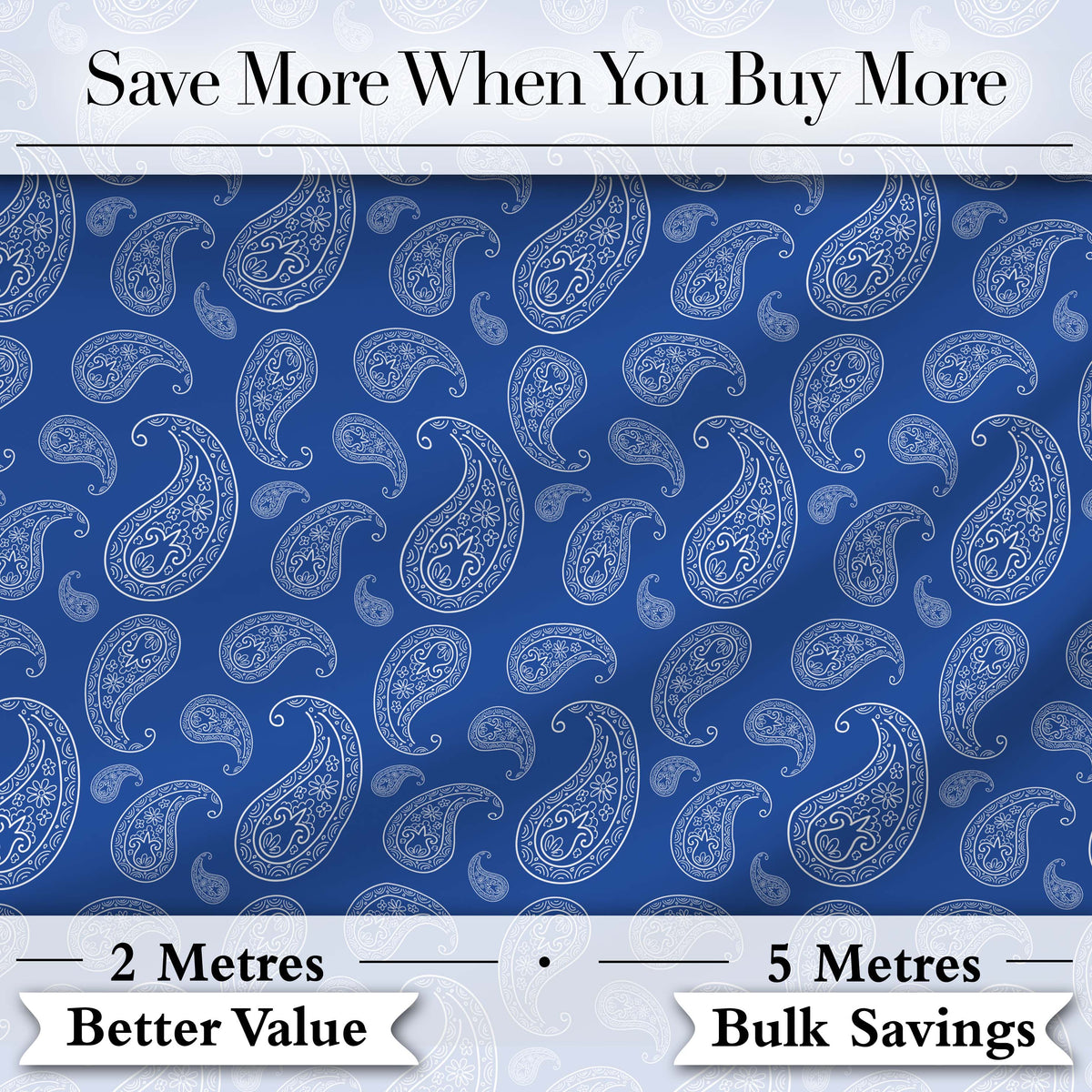 Elegant White Paisley Floral Pattern on Deep Blue Background Seamless Digital Print Fabric by the Metre UK Sewing Quilting Textile