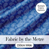Intricate White Paisley Motif Design on Classic Blue Background Seamless Digital Print Fabric by the Metre UK Sewing Quilting Textile