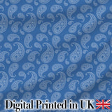 Intricate White Paisley Motif Design on Classic Blue Background Seamless Digital Print Fabric by the Metre UK Sewing Quilting Textile