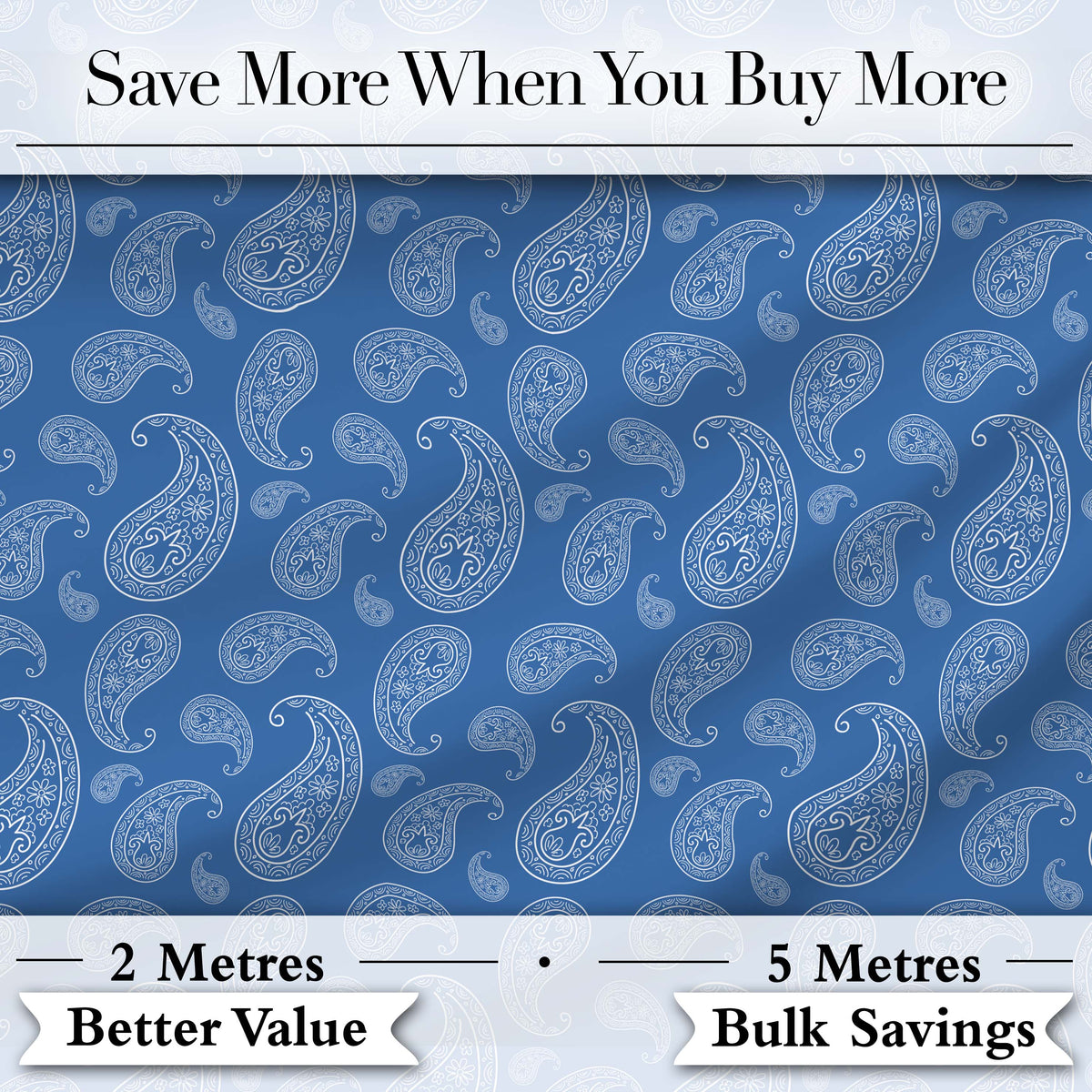 Intricate White Paisley Motif Design on Classic Blue Background Seamless Digital Print Fabric by the Metre UK Sewing Quilting Textile