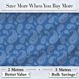 Intricate White Paisley Motif Design on Classic Blue Background Seamless Digital Print Fabric by the Metre UK Sewing Quilting Textile