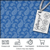 Intricate White Paisley Motif Design on Classic Blue Background Seamless Digital Print Fabric by the Metre UK Sewing Quilting Textile
