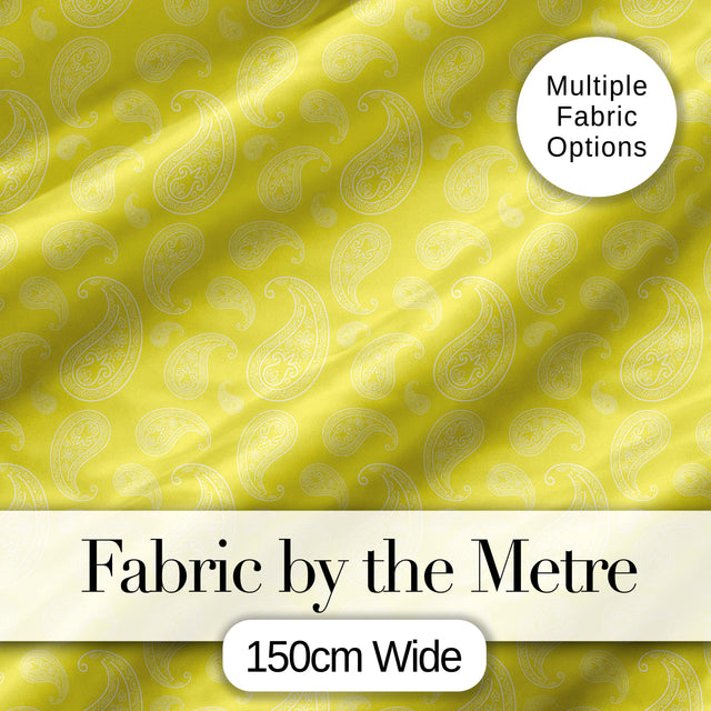 Delicate White Paisley Pattern on Bright Yellow Background Seamless Digital Print Fabric by the Metre UK Sewing Quilting Textile