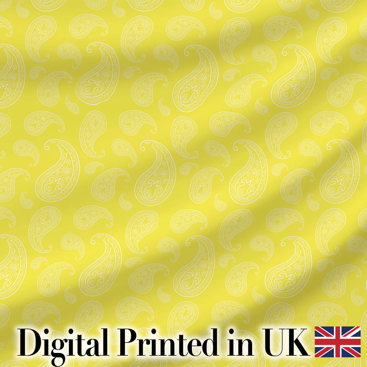Delicate White Paisley Pattern on Bright Yellow Background Seamless Digital Print Fabric by the Metre UK Sewing Quilting Textile