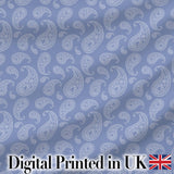 Soft White Paisley Floral Pattern on Muted Blue Background Seamless Digital Print Fabric by the Metre UK Sewing Quilting Textile