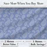 Soft White Paisley Floral Pattern on Muted Blue Background Seamless Digital Print Fabric by the Metre UK Sewing Quilting Textile