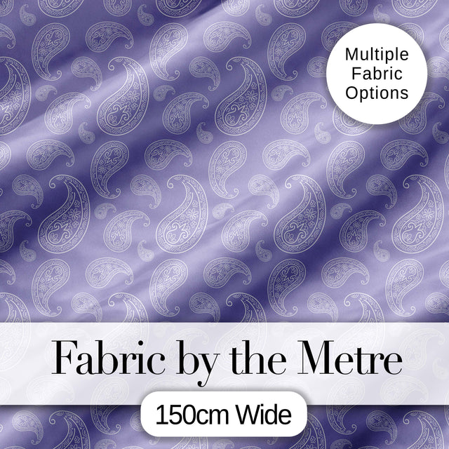 Classic White Paisley Pattern on Light Lavender Background Seamless Digital Print Fabric by the Metre UK Sewing Quilting Textile