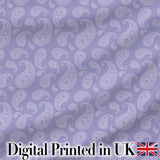 Classic White Paisley Pattern on Light Lavender Background Seamless Digital Print Fabric by the Metre UK Sewing Quilting Textile