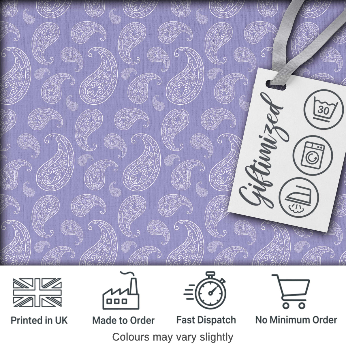 Classic White Paisley Pattern on Light Lavender Background Seamless Digital Print Fabric by the Metre UK Sewing Quilting Textile