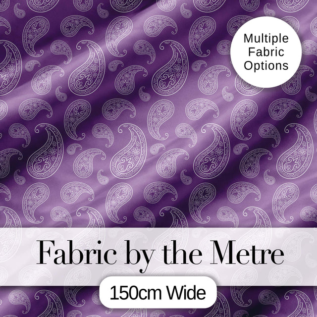 Decorative White Paisley Motif on Soft Lilac Background Seamless Digital Print Fabric by the Metre UK Sewing Quilting Textile