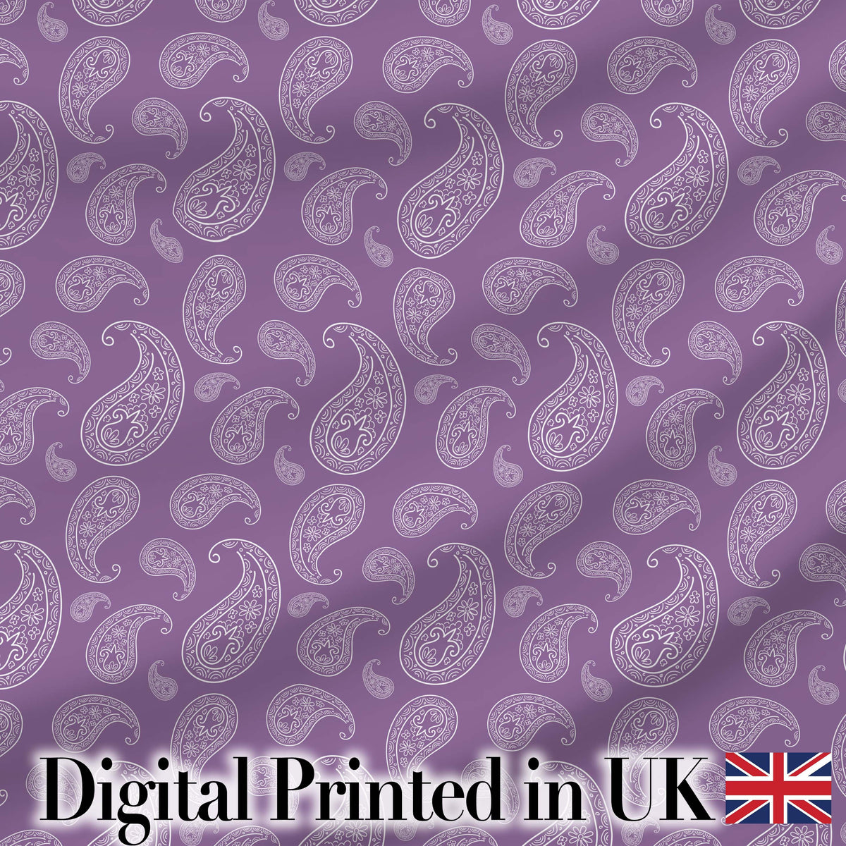 Decorative White Paisley Motif on Soft Lilac Background Seamless Digital Print Fabric by the Metre UK Sewing Quilting Textile