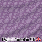 Decorative White Paisley Motif on Soft Lilac Background Seamless Digital Print Fabric by the Metre UK Sewing Quilting Textile