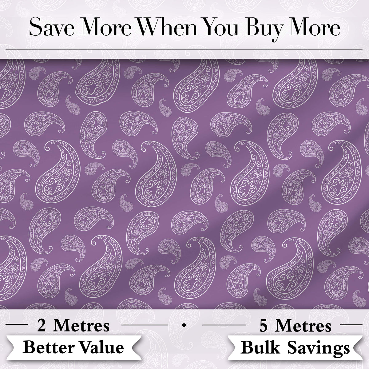 Decorative White Paisley Motif on Soft Lilac Background Seamless Digital Print Fabric by the Metre UK Sewing Quilting Textile