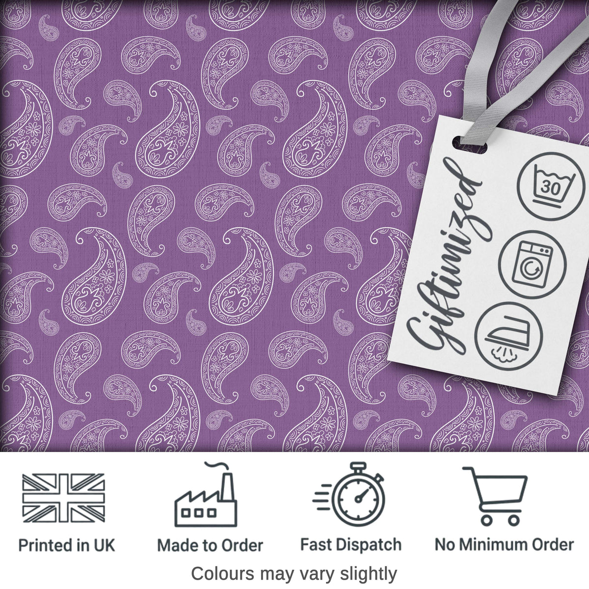 Decorative White Paisley Motif on Soft Lilac Background Seamless Digital Print Fabric by the Metre UK Sewing Quilting Textile