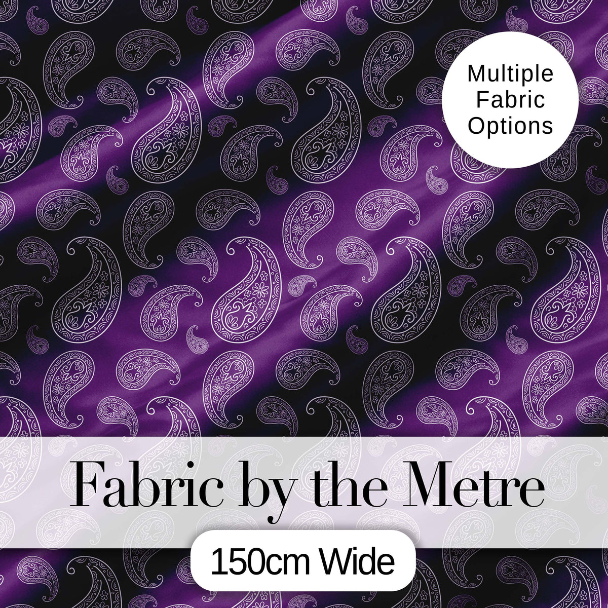 Elegant White Paisley Floral Pattern on Deep Plum Purple Seamless Digital Print Fabric by the Metre UK Sewing Quilting Textile