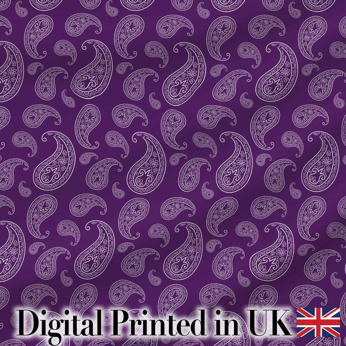 Elegant White Paisley Floral Pattern on Deep Plum Purple Seamless Digital Print Fabric by the Metre UK Sewing Quilting Textile