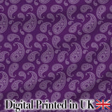 Elegant White Paisley Floral Pattern on Deep Plum Purple Seamless Digital Print Fabric by the Metre UK Sewing Quilting Textile