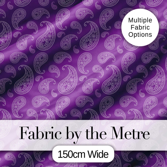 Classic White Paisley Motif on Rich Violet Purple Background Seamless Digital Print Fabric by the Metre UK Sewing Quilting Textile