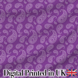 Classic White Paisley Motif on Rich Violet Purple Background Seamless Digital Print Fabric by the Metre UK Sewing Quilting Textile