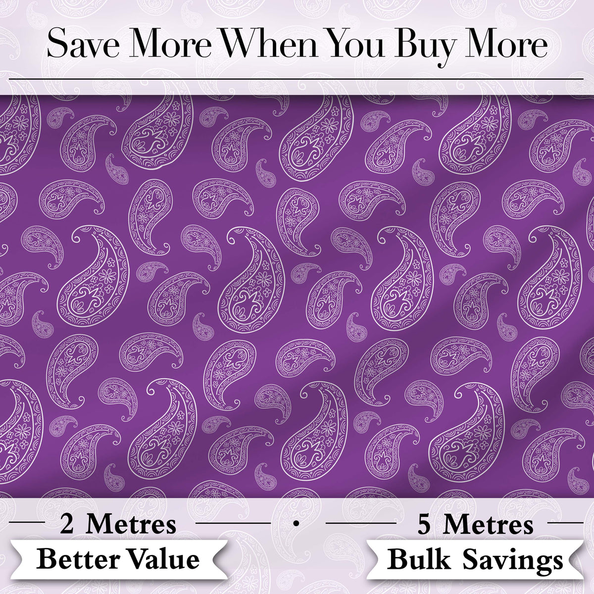 Classic White Paisley Motif on Rich Violet Purple Background Seamless Digital Print Fabric by the Metre UK Sewing Quilting Textile