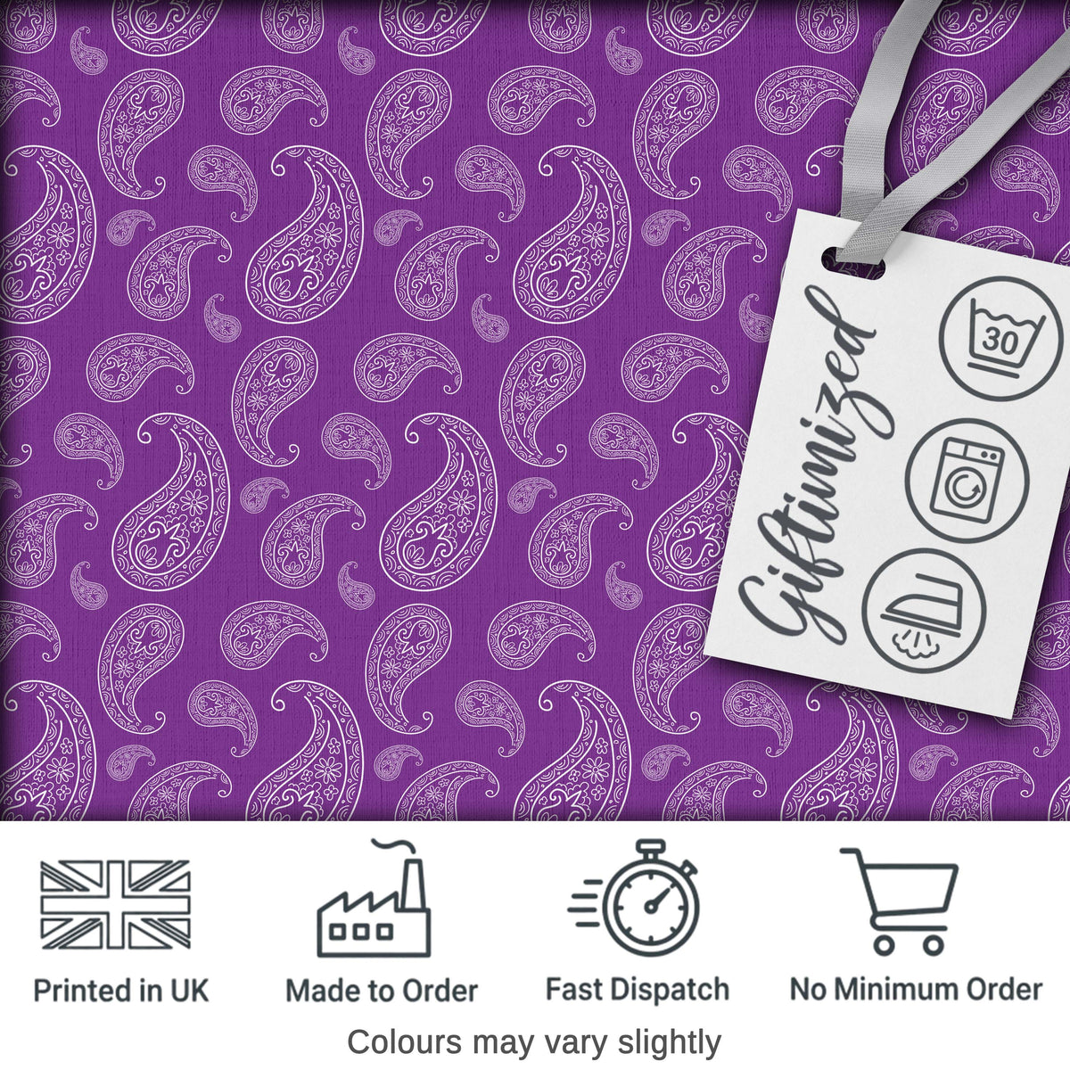 Classic White Paisley Motif on Rich Violet Purple Background Seamless Digital Print Fabric by the Metre UK Sewing Quilting Textile