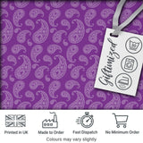 Classic White Paisley Motif on Rich Violet Purple Background Seamless Digital Print Fabric by the Metre UK Sewing Quilting Textile