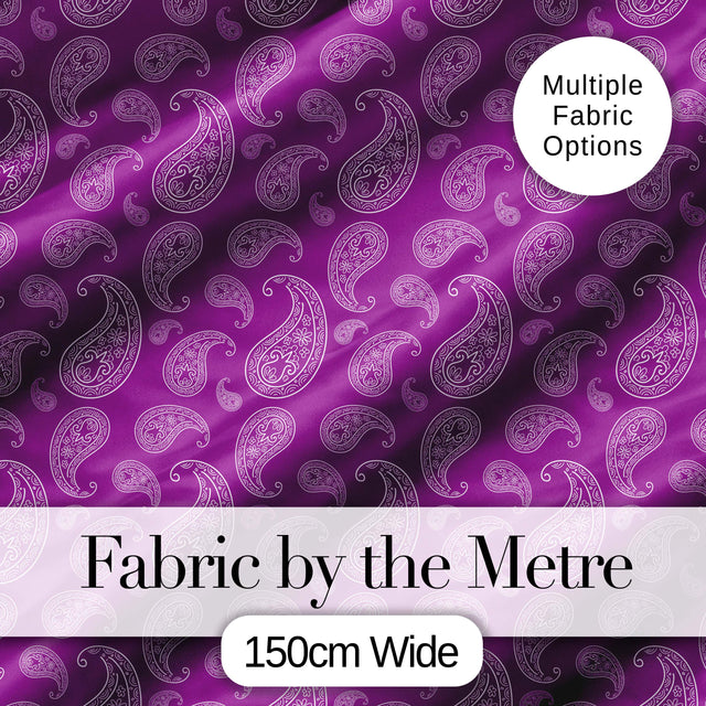 Intricate White Paisley Design on Bold Magenta Purple Background Seamless Digital Print Fabric by the Metre UK Sewing Quilting Textile