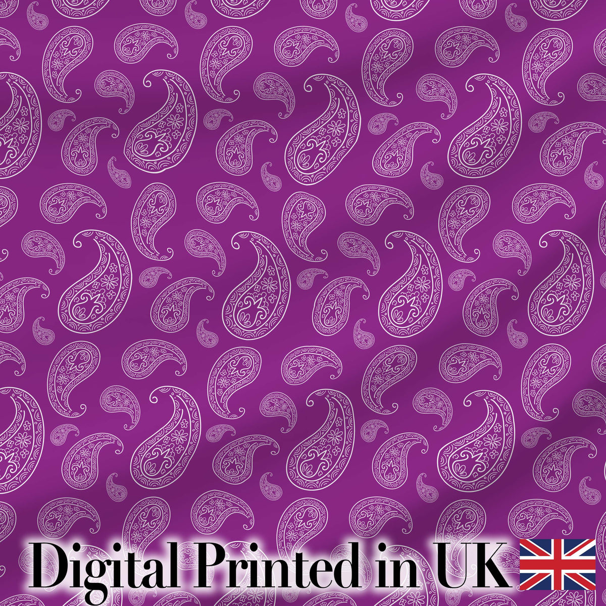 Intricate White Paisley Design on Bold Magenta Purple Background Seamless Digital Print Fabric by the Metre UK Sewing Quilting Textile